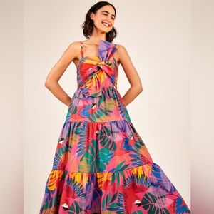 FARM Rio Macaw Bow Top Midi Dress - Sz S